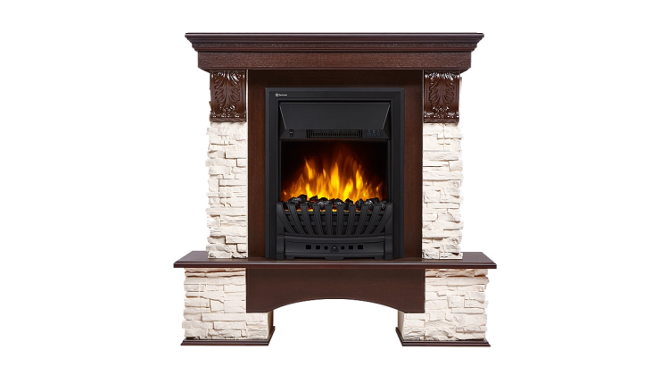 Портал Firelight Pietra Classic камень белый, шпон темный дуб